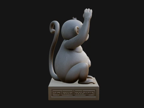 Monkey on Pedestal Statue Design 2 - 3D Print Model 3D Print Model