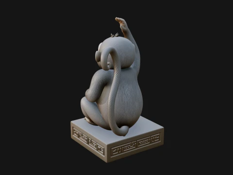 Monkey on Pedestal Statue Design 2 - 3D Print Model 3D Print Model