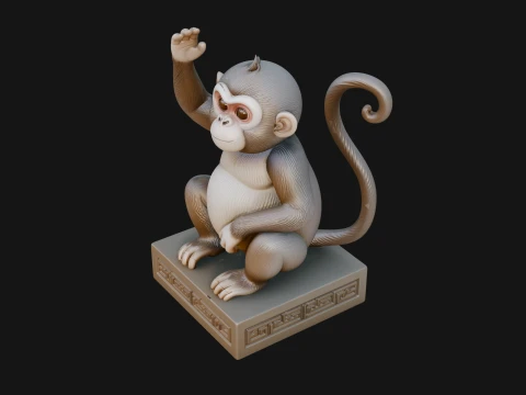 Monkey on Pedestal Statue Design 2 - 3D Print Model 3D Print Model