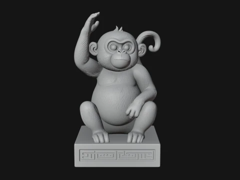 Monkey on Pedestal Statue Design 2 - 3D Print Model 3D Print Model
