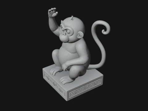 Monkey on Pedestal Statue Design 2 - 3D Print Model 3D Print Model