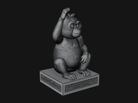 Monkey on Pedestal Statue Design 2 - 3D Print Model 3D Print Model