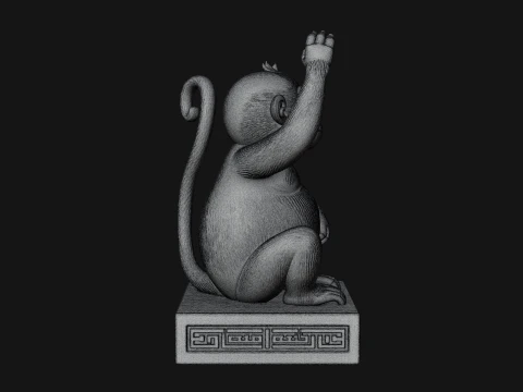 Monkey on Pedestal Statue Design 2 - 3D Print Model 3D Print Model