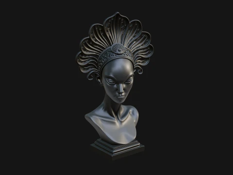 Shell Crown Woman Bust Statue Design 6 - 3D Print Model Model do druku 3D