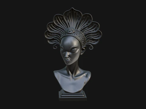 Shell Crown Woman Bust Statue Design 6 - 3D Print Model 3D Print Model
