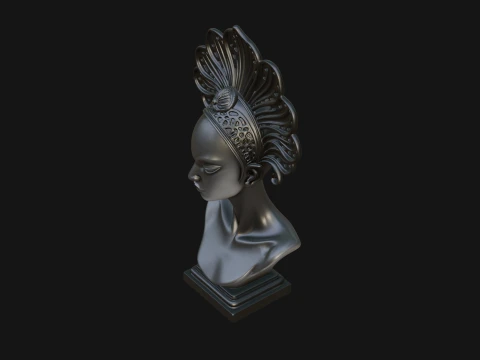 Shell Crown Woman Bust Statue Design 6 - 3D Print Model 3D Print Model