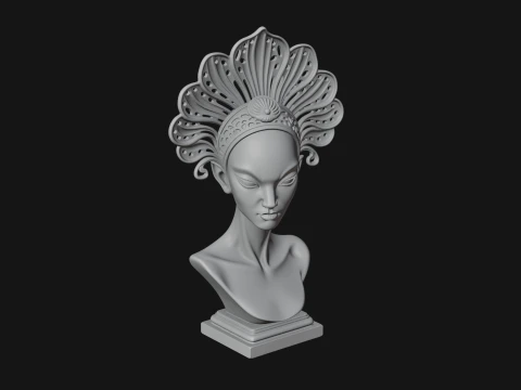 Shell Crown Woman Bust Statue Design 6 - 3D Print Model 3D Print Model