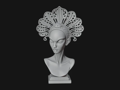 Shell Crown Woman Bust Statue Design 6 - 3D Print Model 3D Print Model