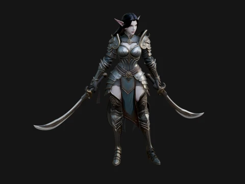 Dark Elf Warrior Woman Statue Design 2 - 3D Print Model Modello di stampa 3D