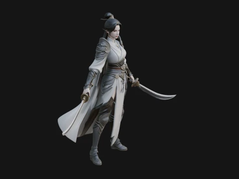 Chinese Swordswoman Statue Design 3 - 3D Print Model Modelo de Impressão 3D