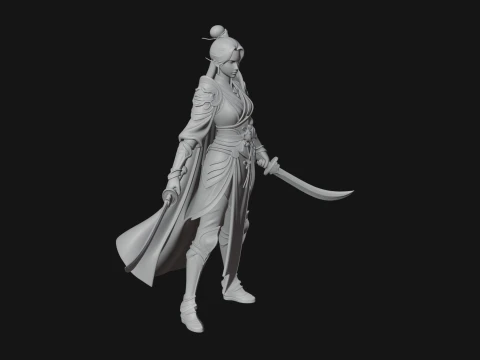 Chinese Swordswoman Statue Design 3 - 3D Print Model 3D Print Model