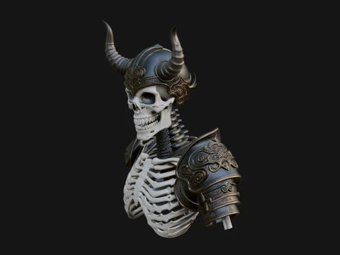 Horned Helm Skeleton Bust Statue Design 2 - 3D Print Model Modelo de impresión 3D
