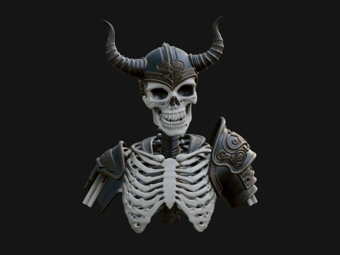 Horned Helm Skeleton Bust Statue Design 2 - 3D Print Model 3D Print Model