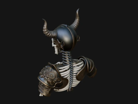 Horned Helm Skeleton Bust Statue Design 2 - 3D Print Model 3D Print Model