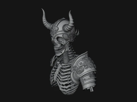 Horned Helm Skeleton Bust Statue Design 2 - 3D Print Model 3D Print Model
