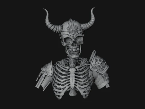 Horned Helm Skeleton Bust Statue Design 2 - 3D Print Model 3D Print Model