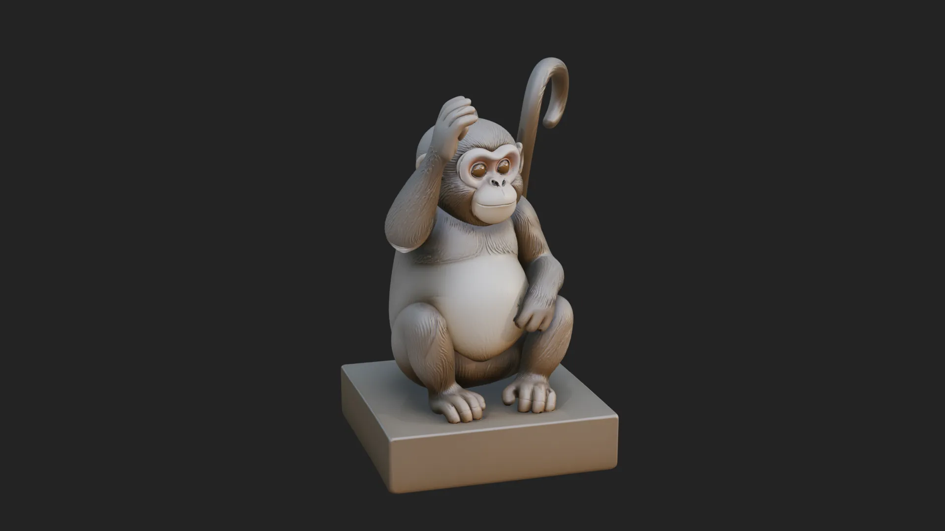 Monkey on Pedestal Statue Design 3 - 3D Print Model 3D Print Model .c4d .max .obj .3ds .fbx .stl .blend 