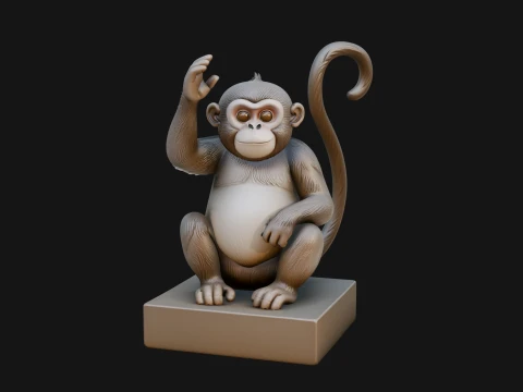 Monkey on Pedestal Statue Design 3 - 3D Print Model 3D Print Model