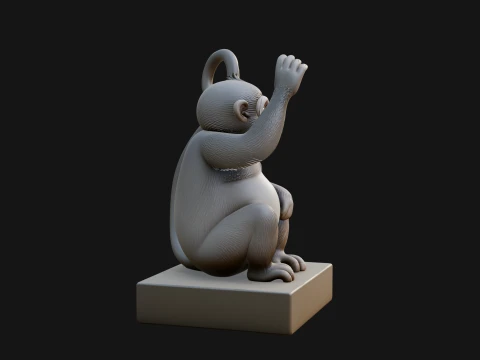 Monkey on Pedestal Statue Design 3 - 3D Print Model 3D Print Model