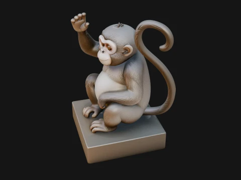 Monkey on Pedestal Statue Design 3 - 3D Print Model 3D Print Model