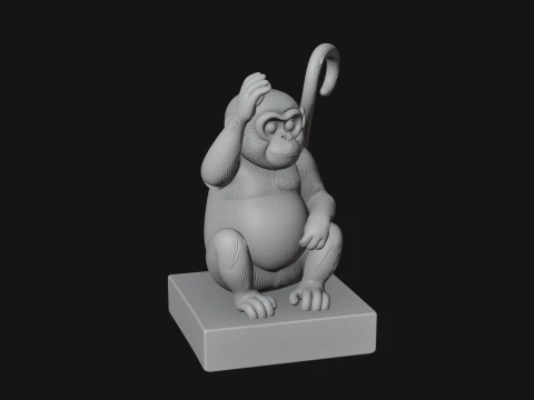 Monkey on Pedestal Statue Design 3 - 3D Print Model 3D Print Model
