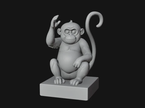 Monkey on Pedestal Statue Design 3 - 3D Print Model 3D Print Model