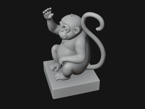Monkey on Pedestal Statue Design 3 - 3D Print Model 3D Print Model