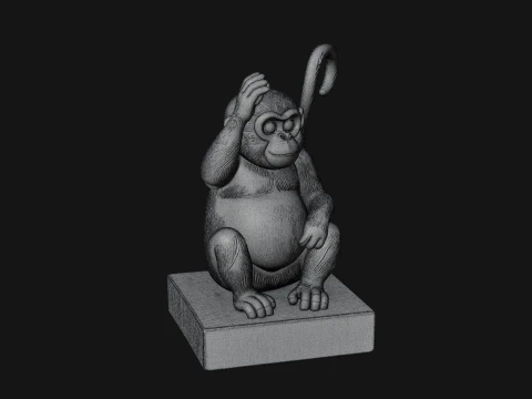 Monkey on Pedestal Statue Design 3 - 3D Print Model 3D Print Model