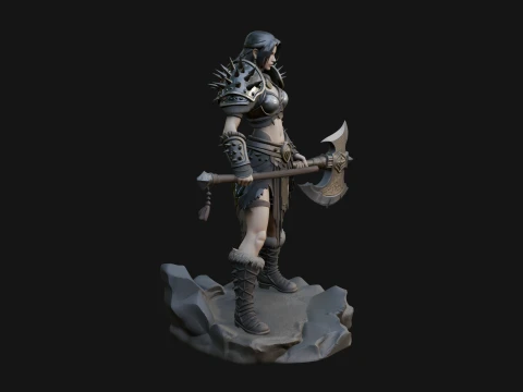 Woman Warrior with Axe Statue Design 1 - 3D Print Model 3D Print Model