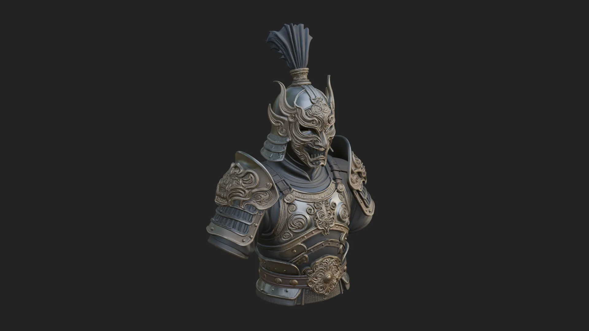 Ornate Asian Armor Bust Statue Design 3 - 3D Print Model 3D Print Model .c4d .max .obj .3ds .fbx .stl .blend 