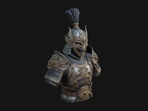 Ornate Asian Armor Bust Statue Design 3 - 3D Print Model 3D Print Model