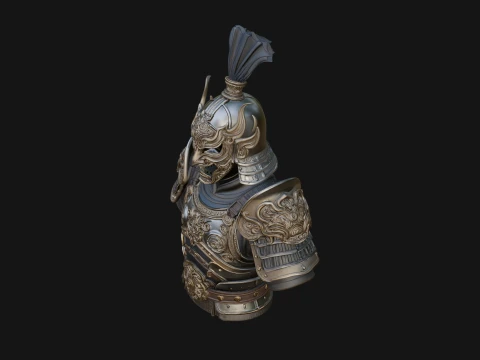 Ornate Asian Armor Bust Statue Design 3 - 3D Print Model 3D Print Model