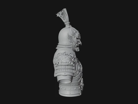 Ornate Asian Armor Bust Statue Design 3 - 3D Print Model 3D Print Model