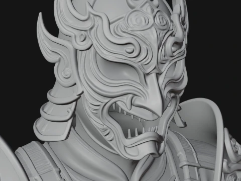 Ornate Asian Armor Bust Statue Design 3 - 3D Print Model 3D Print Model