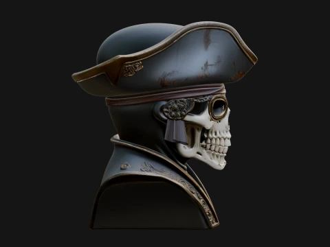 Pirate Skull in Tricorn Bust Statue Design 2 - 3D Print Model 3D Print Model