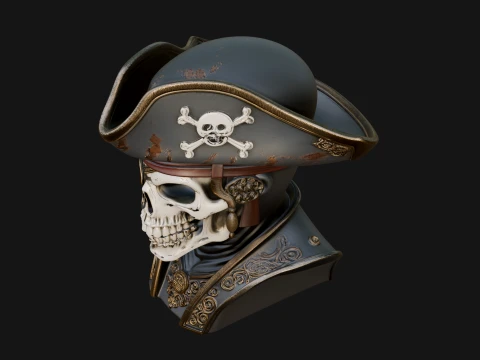 Pirate Skull in Tricorn Bust Statue Design 2 - 3D Print Model 3D Print Model