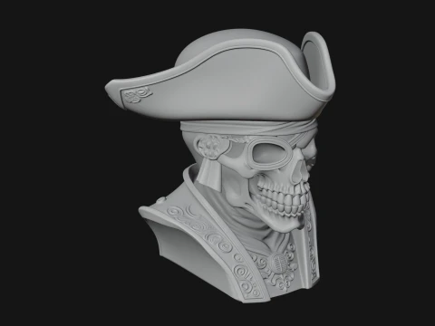 Pirate Skull in Tricorn Bust Statue Design 2 - 3D Print Model 3D Print Model