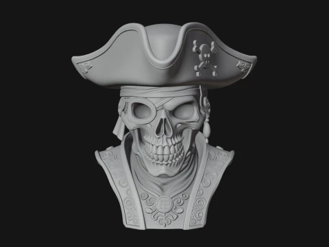 Pirate Skull in Tricorn Bust Statue Design 2 - 3D Print Model 3D Print Model