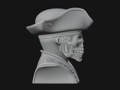 Pirate Skull in Tricorn Bust Statue Design 2 - 3D Print Model 3D Print Model