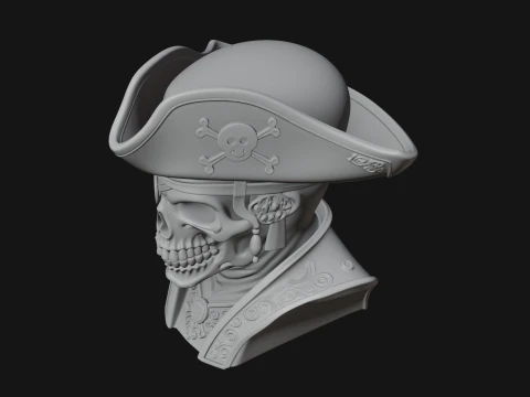 Pirate Skull in Tricorn Bust Statue Design 2 - 3D Print Model 3D Print Model