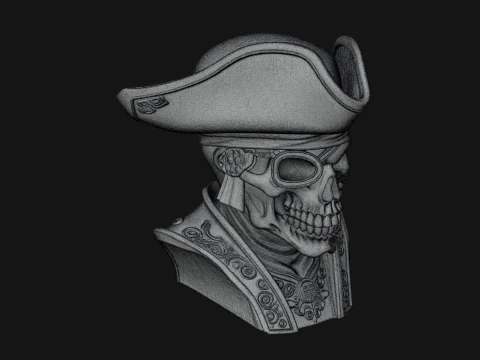 Pirate Skull in Tricorn Bust Statue Design 2 - 3D Print Model 3D Print Model