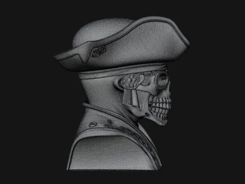 Pirate Skull in Tricorn Bust Statue Design 2 - 3D Print Model 3D Print Model