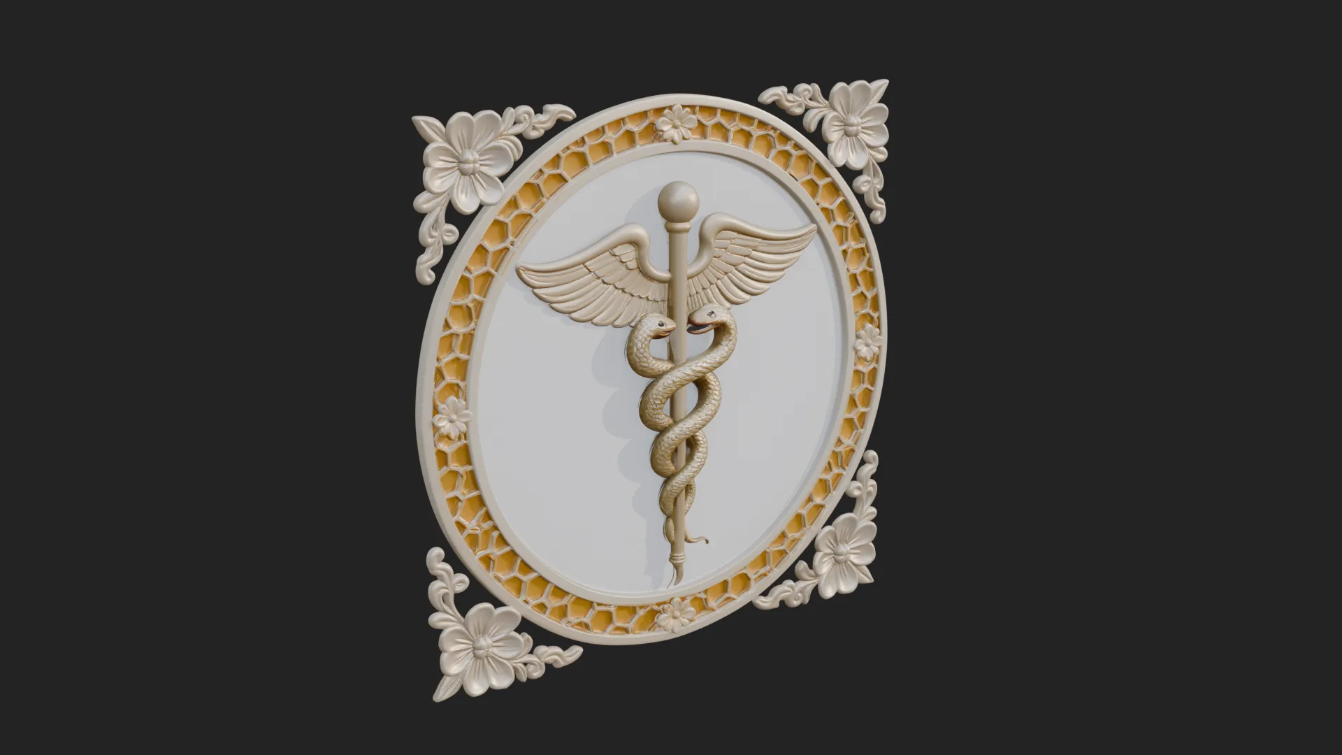 Caduceus Medical Wall Plaque Design 4 - 3D Print Model 3D Print Model .c4d .max .obj .3ds .fbx .stl .blend 