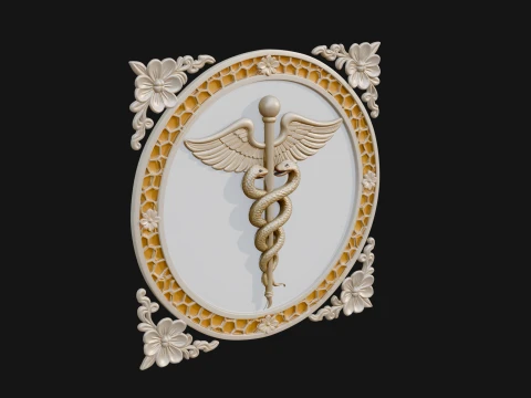 Caduceus Medical Wall Plaque Design 4 - 3D Print Model 3D Druckmodell