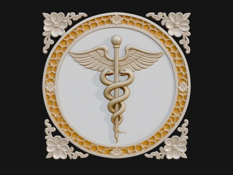 Caduceus Medical Wall Plaque Design 4 - 3D Print Model 3D Print Model