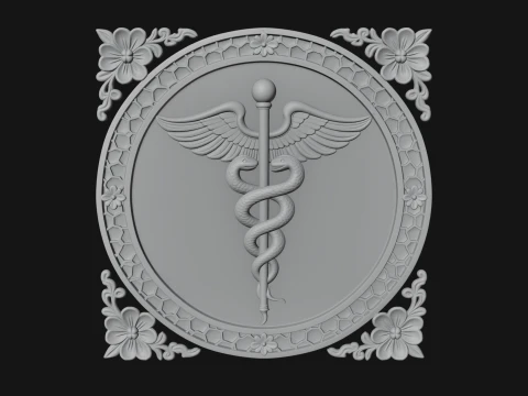 Caduceus Medical Wall Plaque Design 4 - 3D Print Model 3D Print Model