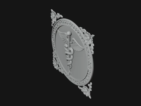 Caduceus Medical Wall Plaque Design 4 - 3D Print Model 3D Print Model