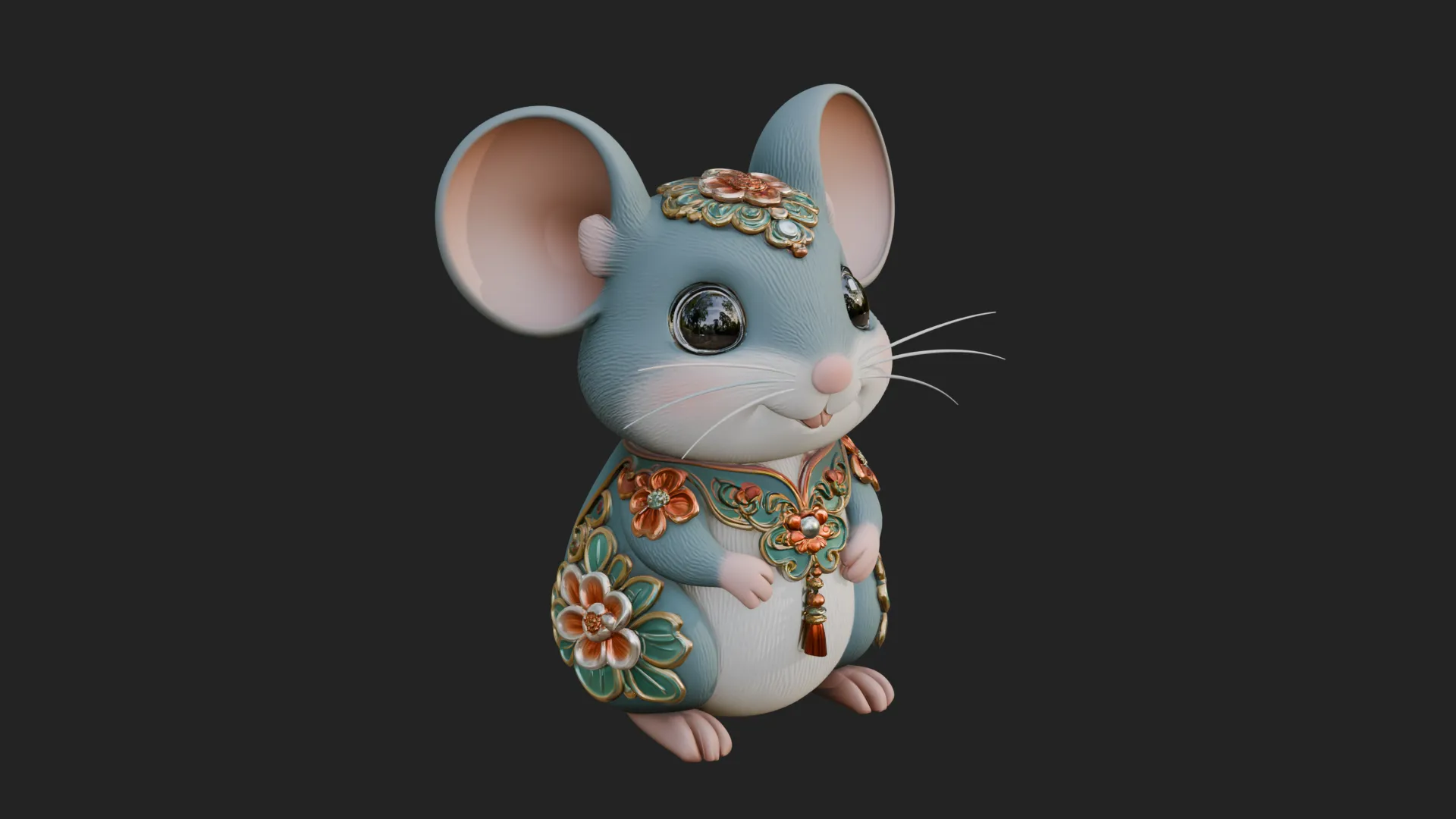Floral Chibi Mouse Statue Design 2 - 3D Print Model 3D Print Model .c4d .max .obj .3ds .fbx .stl .blend 