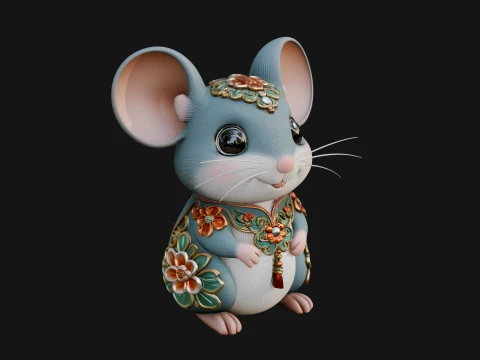 Floral Chibi Mouse Statue Design 2 - 3D Print Model Modelo de impresión 3D