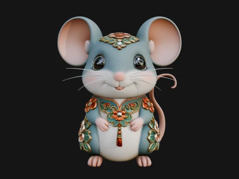 Floral Chibi Mouse Statue Design 2 - 3D Print Model 3D Print Model